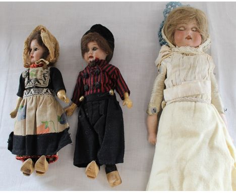 Armand Marseille bisque head doll marked AM-8 with kid leather body, bisque limbs, sleeping eyes, open mouth, height 30cm &am