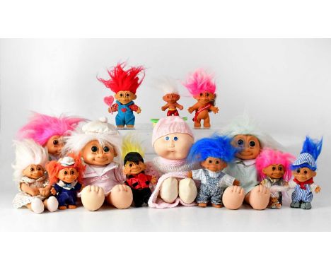 TROLLS; twelve vintage dolls of various sizes, including some soft-bodied examples with plastic faces, together with a Cabbag