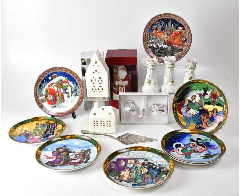 A collection of Christmas themed items to include six Royal Copenhagen plates, various Herstal decorations, Royal Worcester p