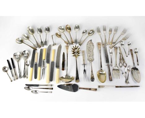 HIGGS OF LIVERPOOL; a quantity of silver plated 'Old English' pattern cutlery and flatware, comprising bone-handled table kni