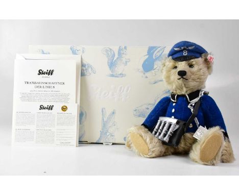 STEIFF; a German collectors' bear 'Tram Conductor of Line 8', no. EAN 657283, 'Trambahn Schaffner Der Linie 8', height 30cm, 