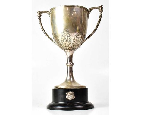 HENRY WIGFULL; a large Victorian hallmarked silver twin-handled trophy cup, height approx. 27cm, Sheffield 1896, on a base wi