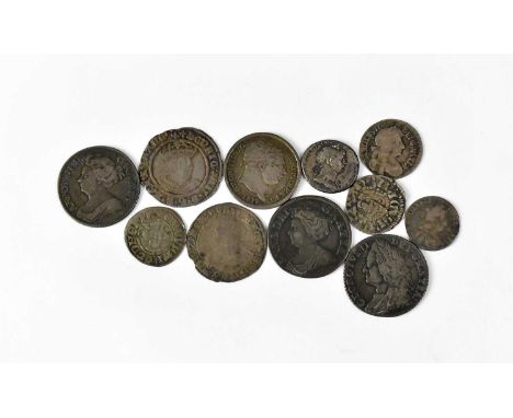 A collection of silver coinage, to include a George III 1817 shilling, a Queen Anne 1711 shilling, a Queen Anne 1709 shilling