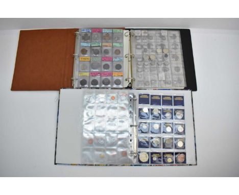 Three coin albums, one with 18th century tokens including Middlesex Mail Coach and Lady Godiva, also medallions including 183