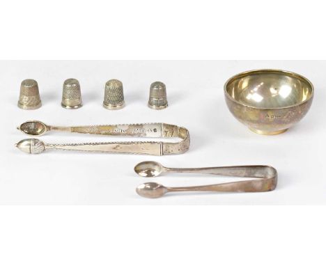 A pair of George III hallmarked silver sugar tongs with acorn finials, maker's mark indistinct, inscribed 'GR 3rd May 25th Ma