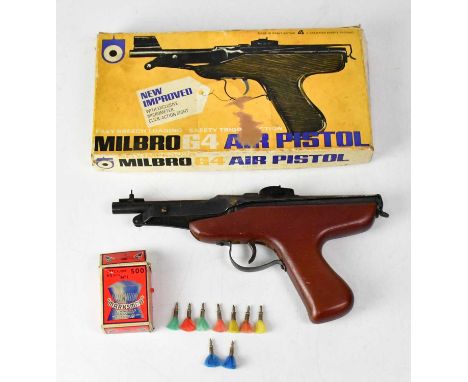 MILBRO; a .177 G4 break-barrel air pistol, in original, box and with box of Marksman air rifle pellets and a small quantity o