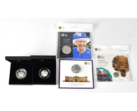 THE ROYAL MINT; five packaged coins comprising 'Buckingham Palace 2015 Fine Silver £100', 'Glasgow 2014 Commonwealth Games Si