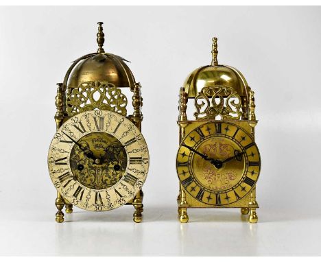 Two reproduction brass cased lantern clocks, both dials set with Roman numerals, one inscribed 'Roltevens Halfstead', in orna
