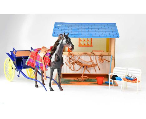 SINDY; a quantity of vintage Scenesetter items, to include 'Country Garden' greenhouse, flowerbed and plastic playmat, 'Gig a