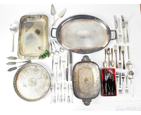A quantity of various silver plated cutlery, to include knives, forks, spoons, teaspoons, cake forks, cake slices, fish knive