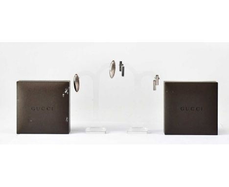 GUCCI; two pairs of 925 silver stud earrings, each earring stamped 'Gucci, Made in Italy', both pairs with pouch and box.Cond