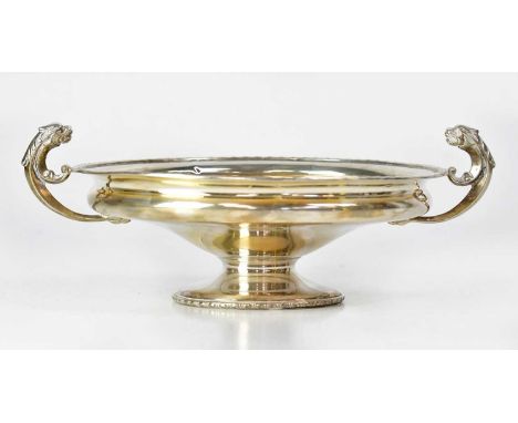 BARKER BROTHERS; a George V hallmarked silver tazza with handles in the form of dragons, height to top of handle 9.5cm, width