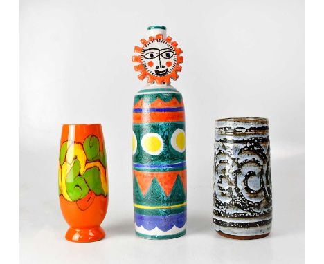 A Desimone Italian pottery sun face vase with brightly coloured geometric decoration, signed to base, height 41.5cm, together
