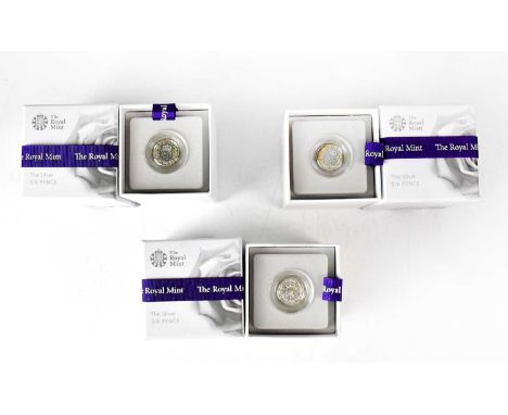 THE ROYAL MINT; three cased silver sixpences from the 'Treasure for Life' series, with original outer boxes.