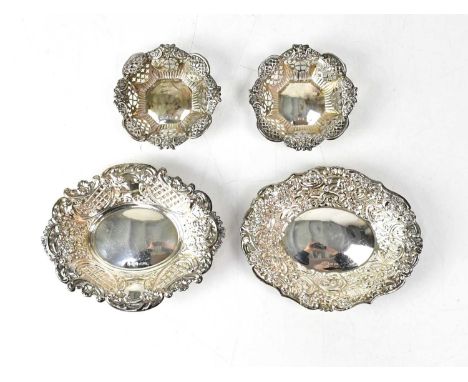 ARTHUR &amp; JOHN ZIMMERMAN; a pair of Victorian hallmarked silver pierced bonbon dishes, Birmingham 1897, diameter approx. 9