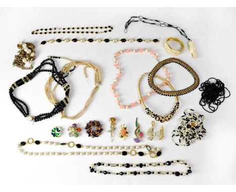 A quantity of costume jewellery to include a Grossé gold-coloured mesh collar necklace with black enamelled scrolling detail 