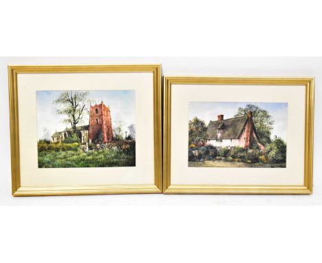 † R SIGER (b 1944); a pair of watercolours, 'The Old Guildhall' and 'The Church at ?', signed, dated and titled lower right, 