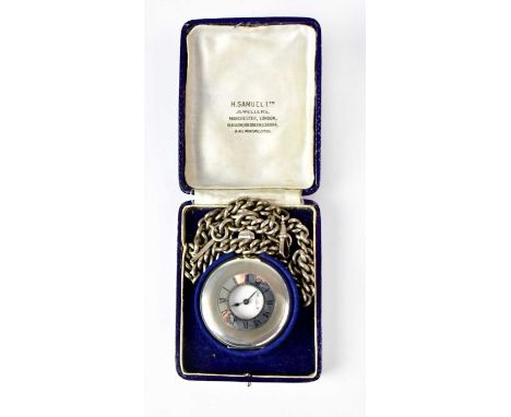 A hallmarked silver half hunter crown wind pocket watch, the white enamelled dial set with Roman numerals and subsidiary seco