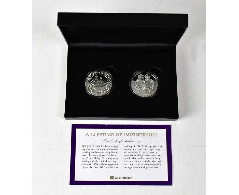 A 'Lifetime of Partnership' sterling silver two coin set, comprising a proof crown and £2 coin, with certificate of authentic