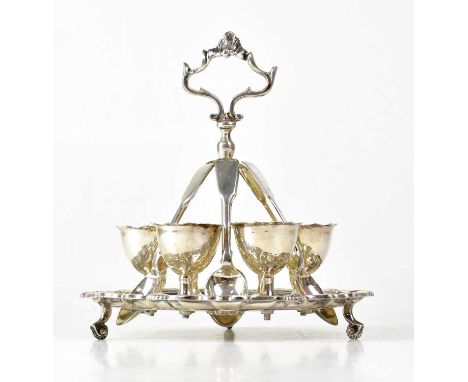 MAPPIN &amp; WEBB; a George V hallmarked silver set of six egg cups on stand, height approx. 20.5cm, Sheffield 1915, together