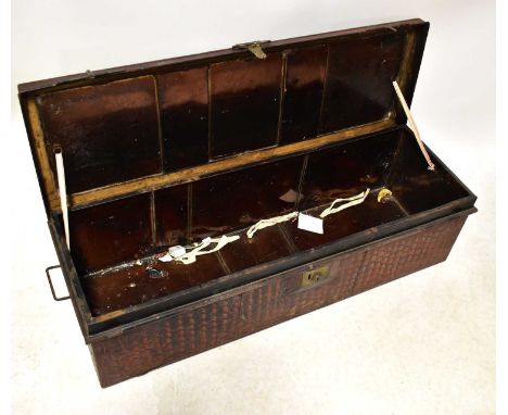 A metal travelling trunk, inscribed to the lid 'J. A. Dewar, Argyll &amp; Sutherland Highlanders', 30 x 110 x 37cm.Condition 
