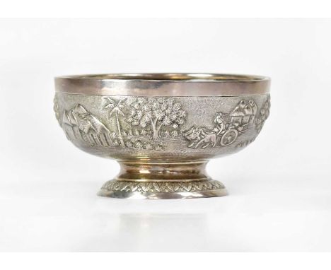 GRISH CHUNDER DUTT OF BHOWANIPORE, CALCUTTA; a late 19th/early 20th century Indian silver rose bowl, the round body with chas