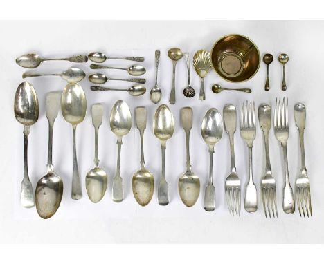 A quantity of various hallmarked silver flatware, to include serving spoons, forks, caddy spoon, a set of five teaspoons with