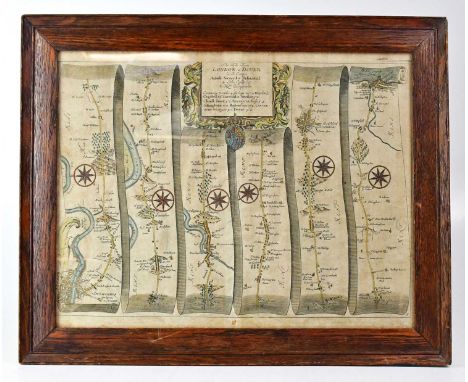 JOHN OGILBY; an 18th century strip road map, 'The Road From London to Dover', 34.5 x 45cm, framed and glazed.Condition Report
