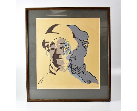 † D. WOODS; a colour screen print, 'Charlie Chaplin', signed, titled and dated March 1980 in pencil, 39.5 x 34.5cm, framed an