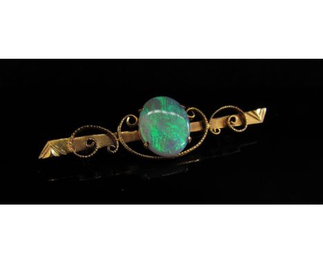 An opal doublet bar brooch, unmarked