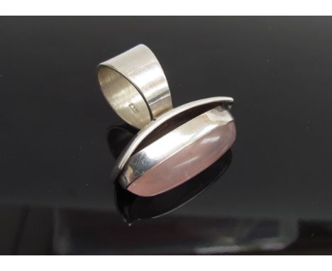 A silver ring by Peter Guy Watson with quartz stone, hallmarks dated 1972, size M   