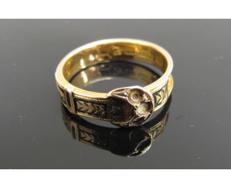 A 15ct gold memoriam ring, hair panel and stones missing. Size N, 1.7g