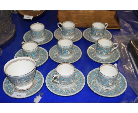 QUANTITY OF WEDGWOOD FLORENTINE COFFEE CANS AND SAUCERS PLUS A FURTHER SUGAR BASIN