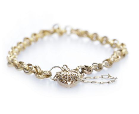 NINE CARAT GOLD VICTORIAN GATE BRACELETwith an openwork heart shaped padlock clasp, 4.5g