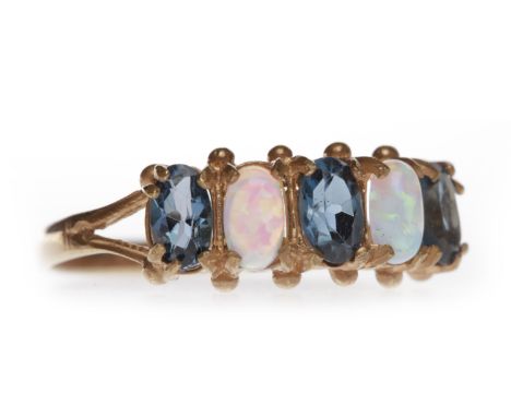 ROSE GOLD PLATED OPAL AND TOPAZ RINGset with alternating oval gems, with spherical terminals, size O, 1.7g 