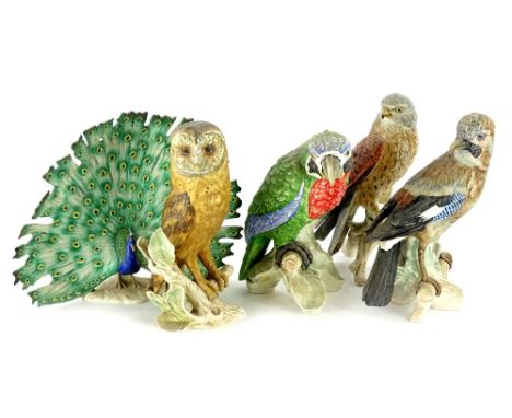 Five various Goebel models of birds, to include owl, parrot, peacock, etc.