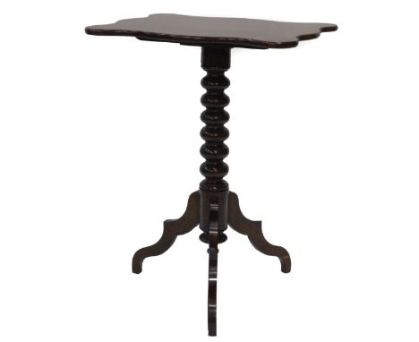 A Victorian mahogany occasional table, the rectangular top with a shaped edge on a bobbin turned column and tripod base, 53cm