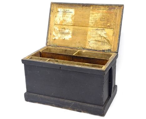 A late 19th/early 20thC pine tool chest, label to interior for C Nurse Plane &amp; Tool Manufacturer of Maidstone Kent, also 