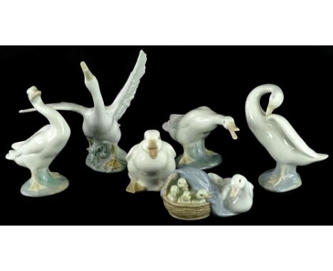 A collection of five Lladro figures, each modelled in the form of geese or ducklings, and a Nao example. (6)