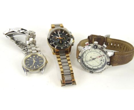 Three modern gent's wristwatches, comprising a Sekonda chronograph watch, a Timex chronograph watch and a Seiko, boxed. (3)