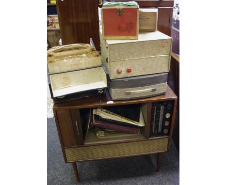 A Ferguson gramophone model 3300; a Baird Tapemaster reel to reel tape player; a Hilco portable record player; a quantity of 