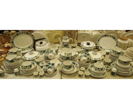 Midwinter Spanish Garden pattern tea and dinner ware including tureen; soup bowls; dinner plates; dessert plates; teapot; tea