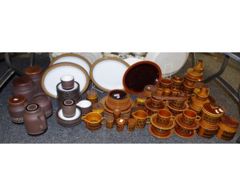 Hornsea - Contrast and Heirloom pattern storage jars, coffee pot teacups and saucers, dinner plates spice jars etc. (Quantity