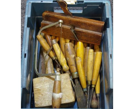 Tools- cabinet makers tools, E. Preston rebate plane, various chisels and gauges, Marples, Ibbotson, Preston, etc