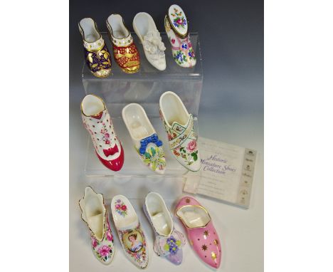 Ceramics - a miniature Spode shoe; others, similar; others Royal Worcester, Royal Standard, Continental; etc, part Compton an