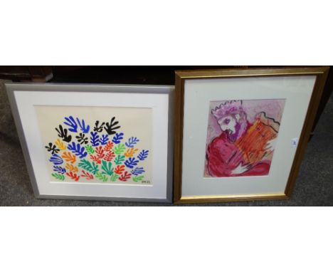 Marc Chagall, after, David and His Harp, coloured print;  Henri Matisse, after, La Gerbe (2)
