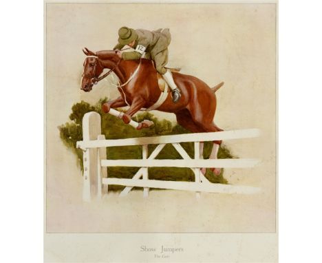 AFTER CECIL ALDIN 'Show Jumpers', 'The Water Jump' and 'The Gate', a pair of colour prints, 51cm x 48cm 