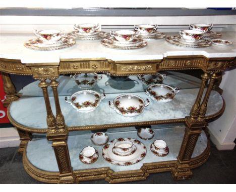 A ROYAL ALBERT 'OLD COUNTRY ROSES' PATTERN DINNER SERVICE comprising oval meat plate 39cm wide, set of six dinner plates 26.5