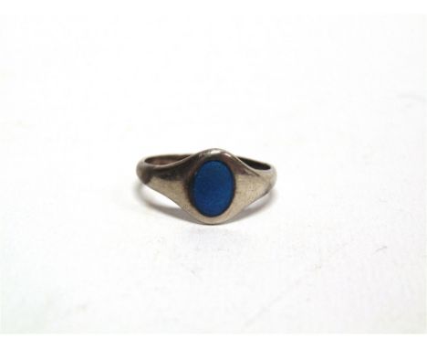 A CHARLES HORNER SILVER RING Chester 1911, with blue enamel, finger size O