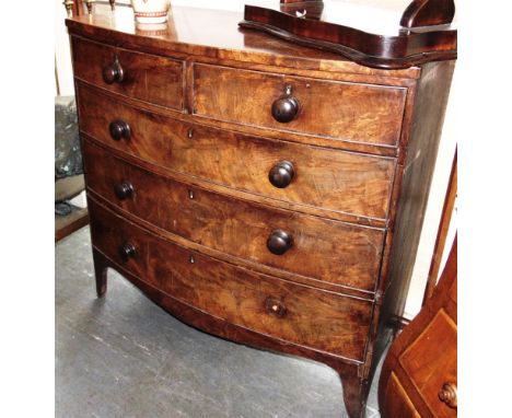 A VICTORIAN MAHOGANY BOW FRONT CHEST  of two short and three long drawers, 105cm wide 51cm deep 105cm high